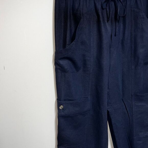 NWT Anthropologie Joie Navy Linen Pull on Relaxed Cargo Ankle Pants Womens Sz M - Picture 6 of 8
